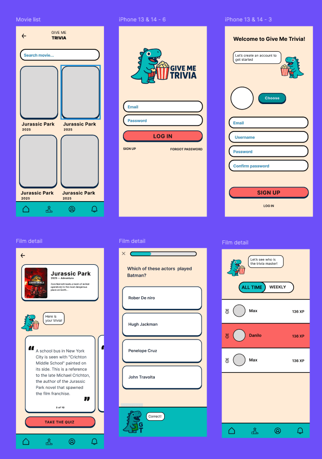 Give Me Trivia mobile interface mockup